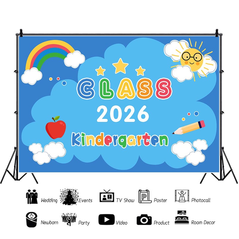 Baocicco 7x5ft Graduation Backdrop Class of 2026 Kindergarten Graduation Season Blue Cartoon Background Rainbow Sun Clouds School Graduates Kids Children Celebration Photography Booth - Image 4